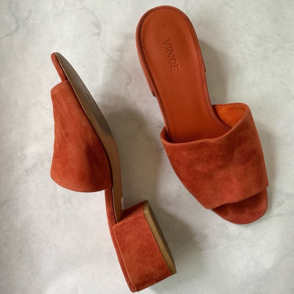 Vince Suede Slides Sandals Shoes Size 8.5 Red - Picture 4 of 7